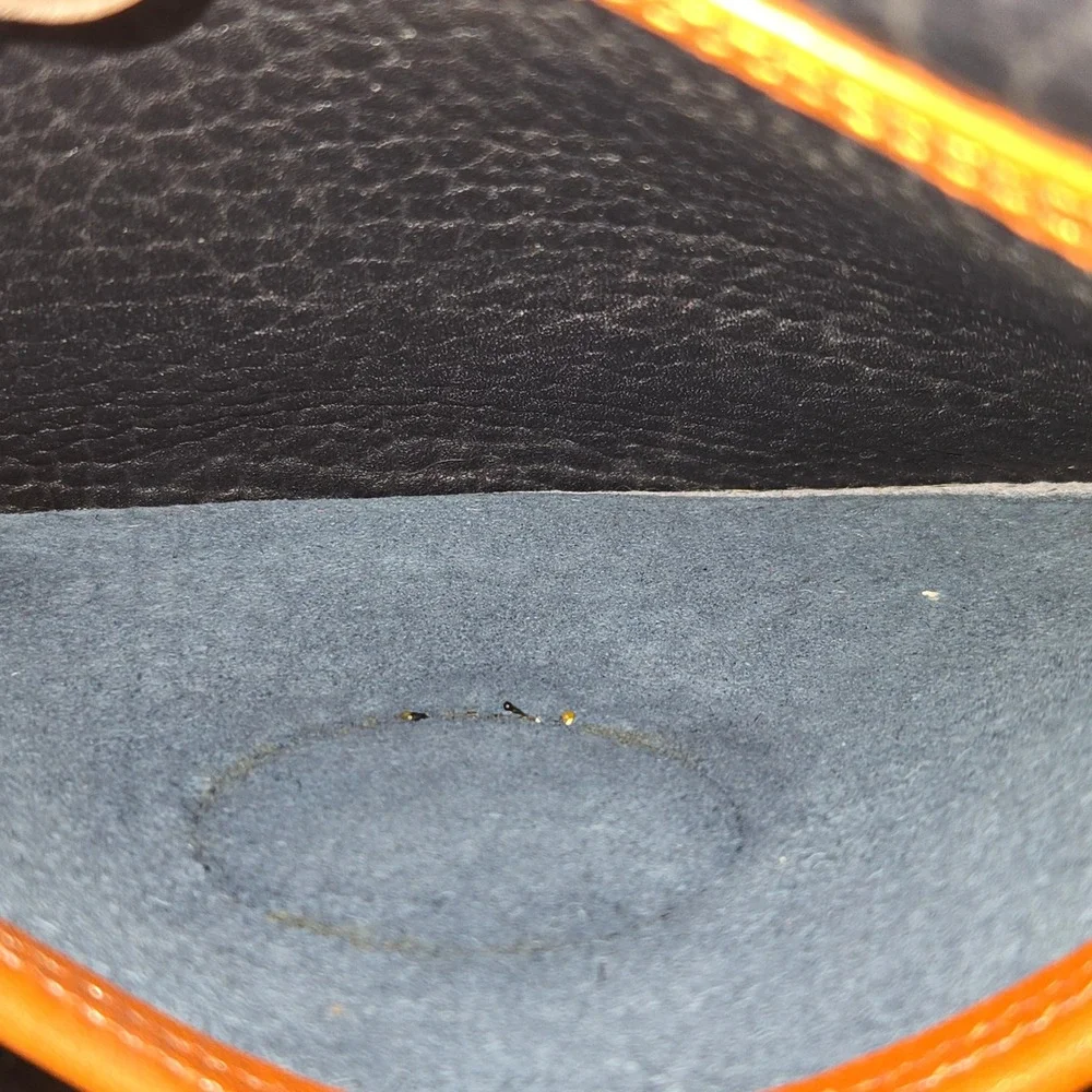 Dooney & Bourke VTG Over Under Marble Bag 7X6X2 Navy & Tan‎ All Weather Leather